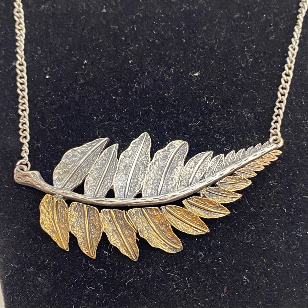 Boho Feather Necklace silver and gold Dual tone statement